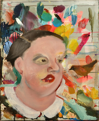 Cornelia Effner: Mimi mit Vogel. Öl /Lw