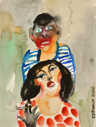 Cornelia Effner: Ma und ich. Aquarell 
30cm mal 24cm 
2002