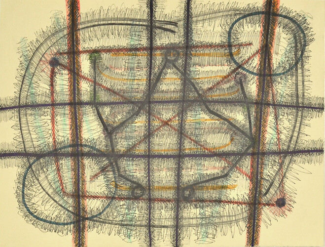 Glen Forster: o.T.. Farbige Zeichnung/ Papier 
41,5cm mal 55cm 
2017