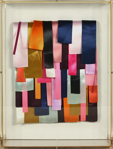 Barbare Engelhard: Gebandel short cut. Satinbänder /Holz 
29cm mal 23cm 
2015