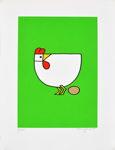 Toni Burghart: Henne und Ei. 7/60 
Siebdruck 
40cm mal 30cm
o.J.